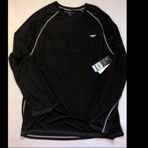 Speedo Men’s UV Swim Shirt Long Sleeve Loose Fit Easy Tee Black XL